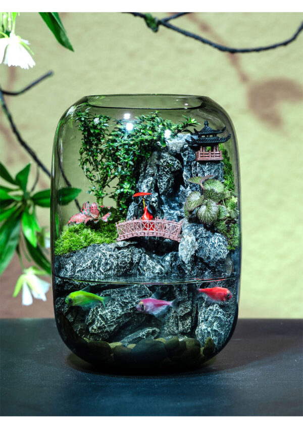 Flowing Fish Tank Moss Micro Landscape Ecological Bottle Real Plants Office Desktop Indoor Landscape Bonsai Green Plants - Image 3