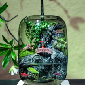 Flowing Fish Tank Moss Micro Landscape Ecological Bottle Real Plants Office Desktop Indoor Landscape Bonsai Green Plants