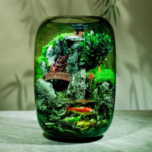 Flowing Fish Tank [Nezha Roars in the Sea] Real Plant Fish Tank Moss Micro Landscape Ecological Bottle Indoor Gift