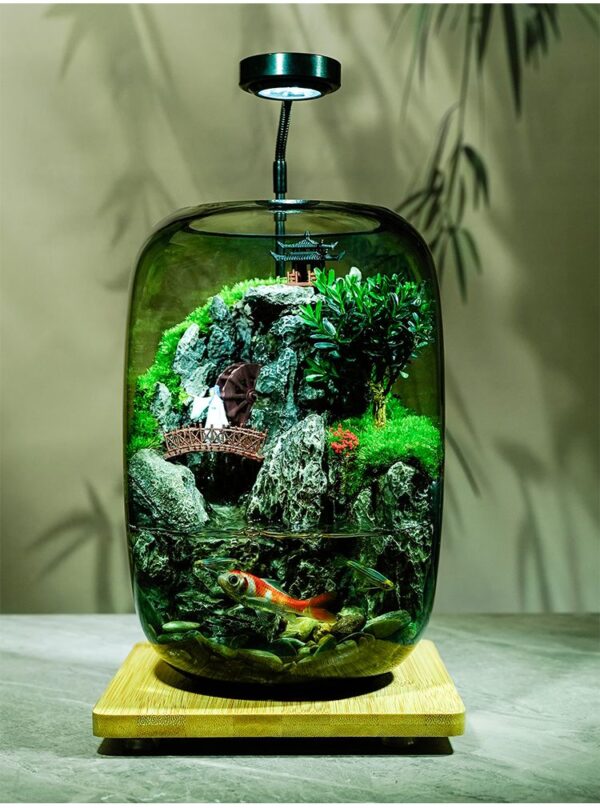 Flowing Fish Tank [Nezha Roars in the Sea] Real Plant Fish Tank Moss Micro Landscape Ecological Bottle Indoor Gift - Image 3